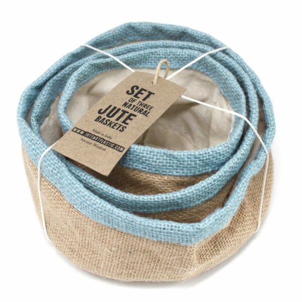 Set of 3 Natural Jute Baskets - Teal - Image 4
