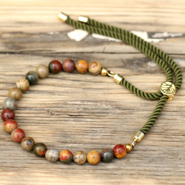18K Gold Plated Gemstone Moss String Bracelet -  Picasso Jasper - Image 3