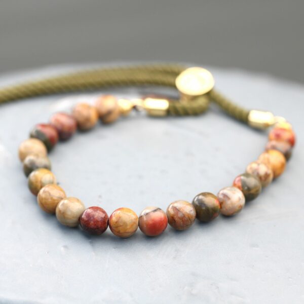 18K Gold Plated Gemstone Moss String Bracelet -  Picasso Jasper - Image 4
