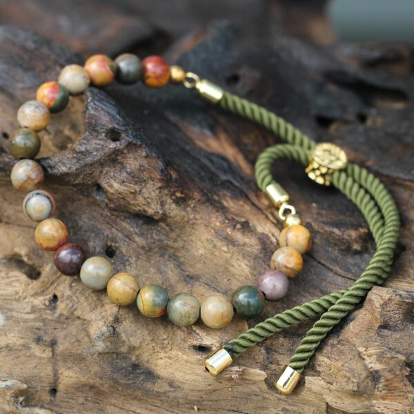 18K Gold Plated Gemstone Moss String Bracelet -  Picasso Jasper - Image 5