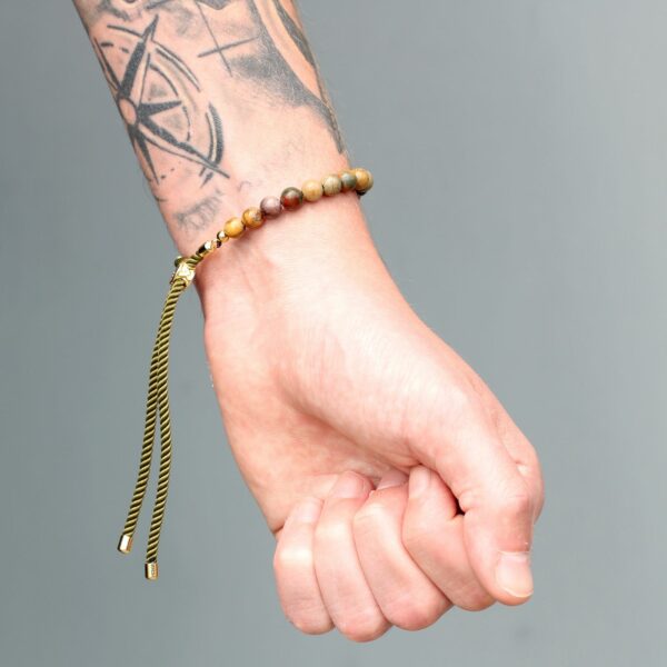 18K Gold Plated Gemstone Moss String Bracelet -  Picasso Jasper - Image 7