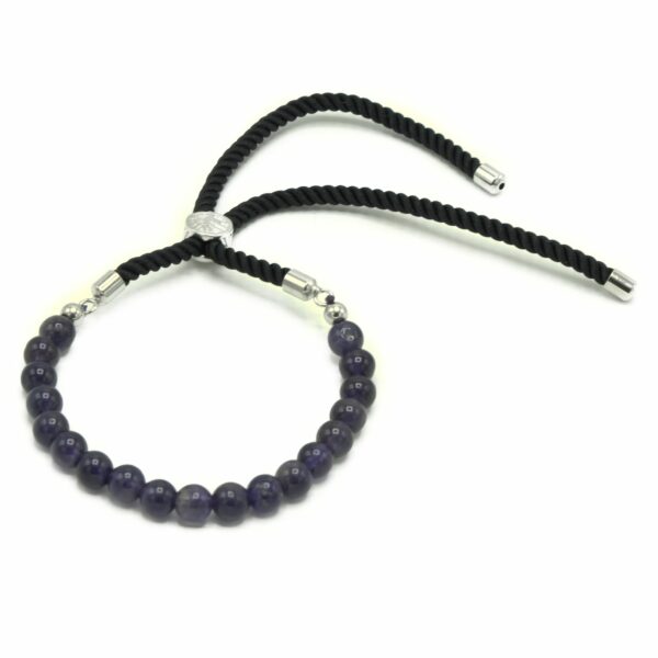 925 Silver Plated Gemstone Black String Bracelet - Amethyst - Image 2
