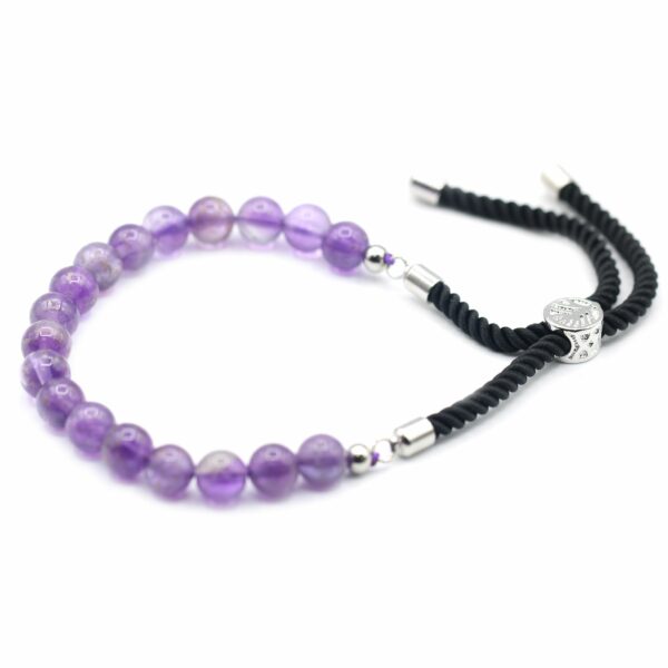 925 Silver Plated Gemstone Black String Bracelet - Amethyst - Image 4