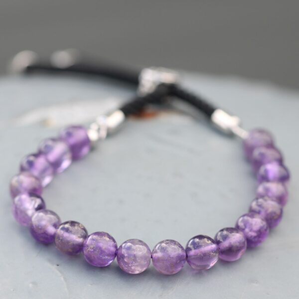 925 Silver Plated Gemstone Black String Bracelet - Amethyst - Image 5