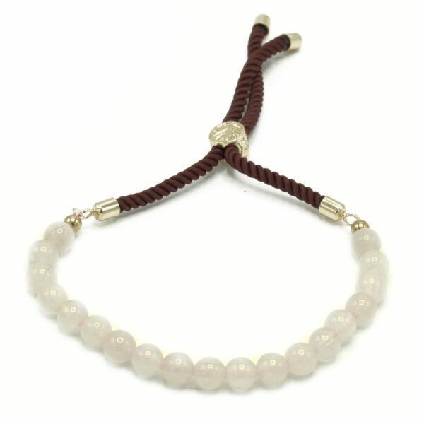 18K Gold Plated Gemstone Bordeaux String Bracelet - Rose Quartz - Image 2