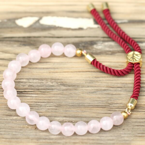 18K Gold Plated Gemstone Bordeaux String Bracelet - Rose Quartz - Image 3