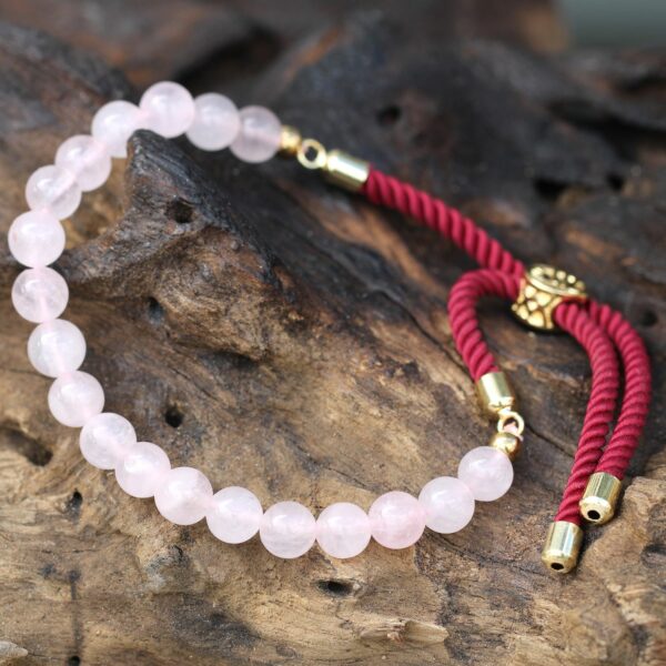 18K Gold Plated Gemstone Bordeaux String Bracelet - Rose Quartz - Image 4