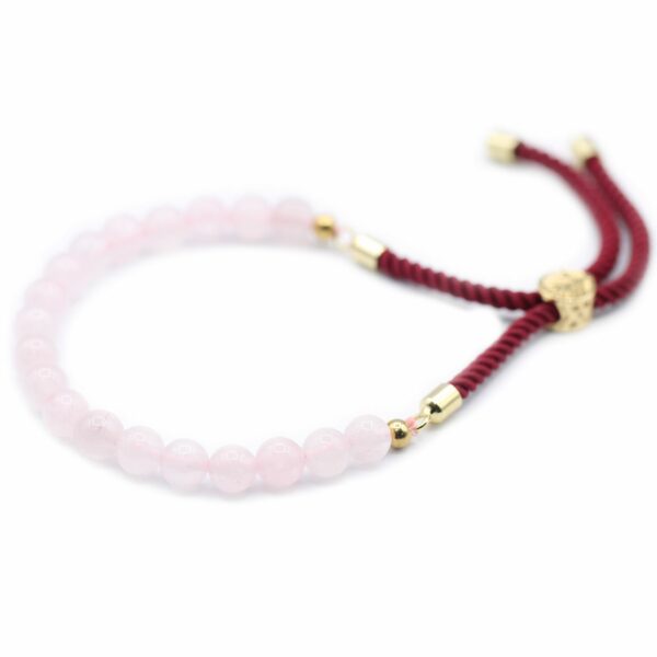 18K Gold Plated Gemstone Bordeaux String Bracelet - Rose Quartz - Image 5