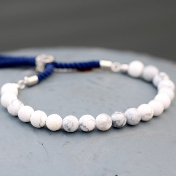 925 Silver Plated Gemstone Navy String Bracelet - White Howlite - Image 3