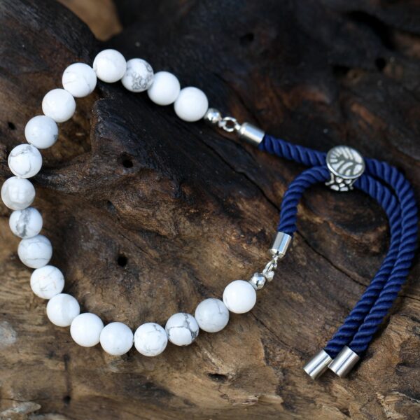 925 Silver Plated Gemstone Navy String Bracelet - White Howlite - Image 5