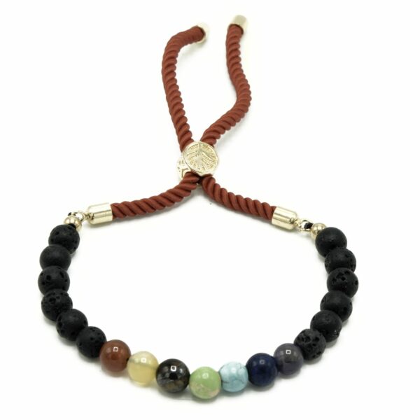 18K Gold Plated Gemstone Royal String Bracelet - Lava Stone Chakra - Image 2