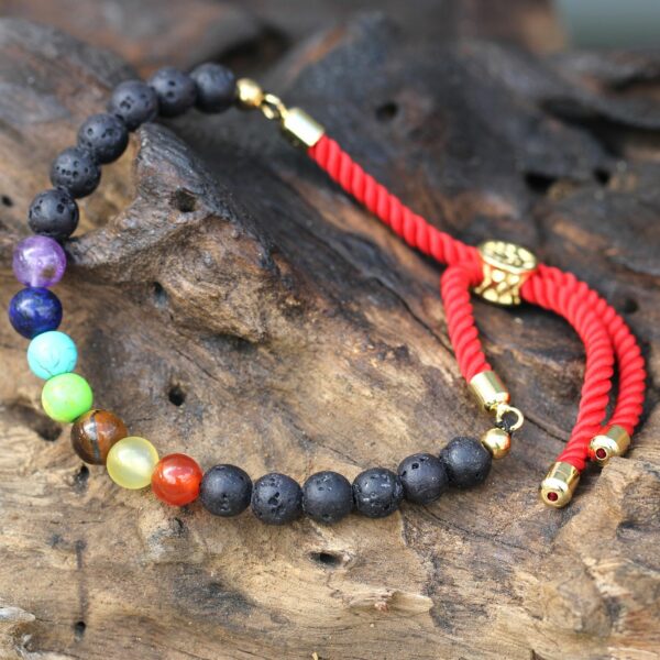 18K Gold Plated Gemstone Royal String Bracelet - Lava Stone Chakra - Image 4