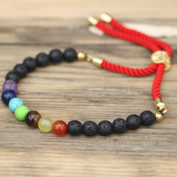 18K Gold Plated Gemstone Royal String Bracelet - Lava Stone Chakra - Image 5