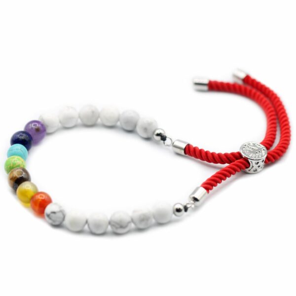 925 Silver Plated Gemstone Royal Red String Bracelet - White Howlite Chakra - Image 3