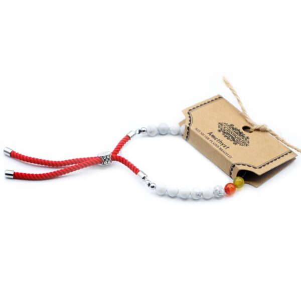 925 Silver Plated Gemstone Royal Red String Bracelet - White Howlite Chakra - Image 4