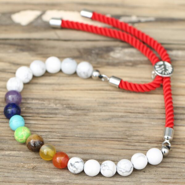 925 Silver Plated Gemstone Royal Red String Bracelet - White Howlite Chakra - Image 5