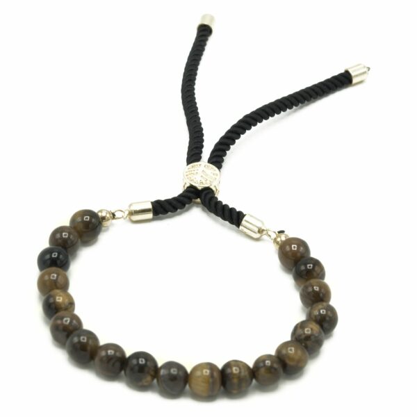 18K Gold Plated Gemstone Black String Bracelet - Tiger Eye - Image 2