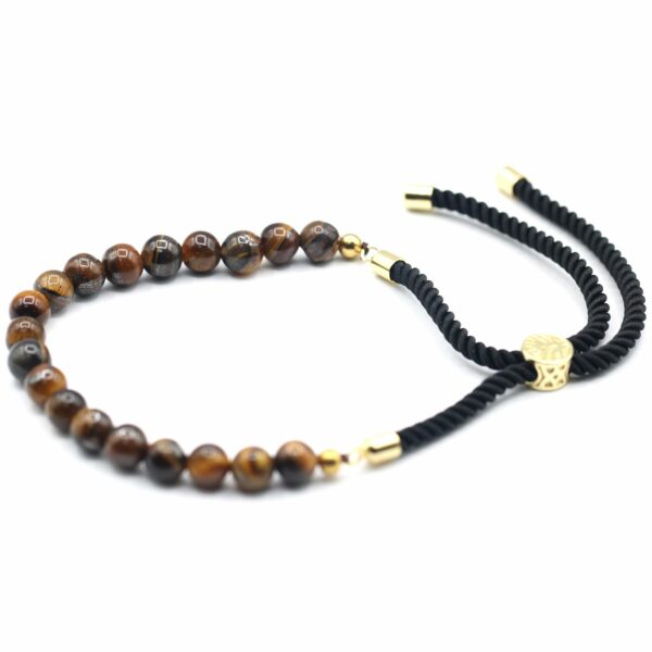 18K Gold Plated Gemstone Black String Bracelet - Tiger Eye - Image 4