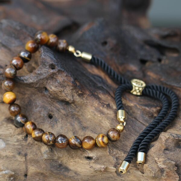 18K Gold Plated Gemstone Black String Bracelet - Tiger Eye - Image 7