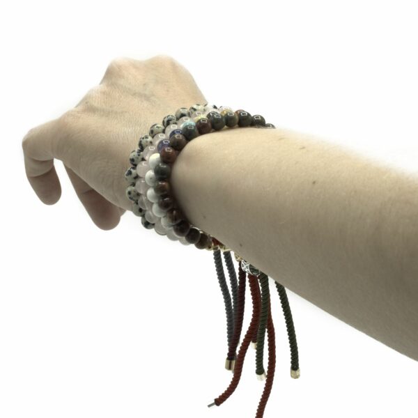 925 Silver Plated Gemstone Charcoal String Bracelet - Dalmatian Jasper - Image 3