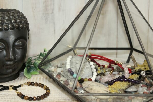 925 Silver Plated Gemstone Charcoal String Bracelet - Dalmatian Jasper - Image 4