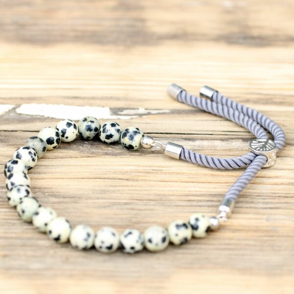 925 Silver Plated Gemstone Charcoal String Bracelet - Dalmatian Jasper - Image 6