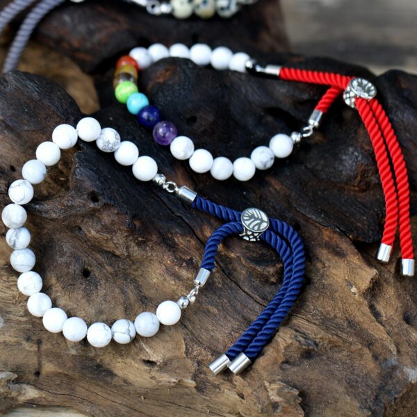 925 Silver Plated Gemstone Charcoal String Bracelet - Dalmatian Jasper - Image 8