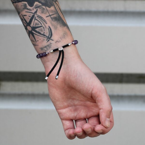 925 Silver Plated Gemstone Charcoal String Bracelet - Dalmatian Jasper - Image 9