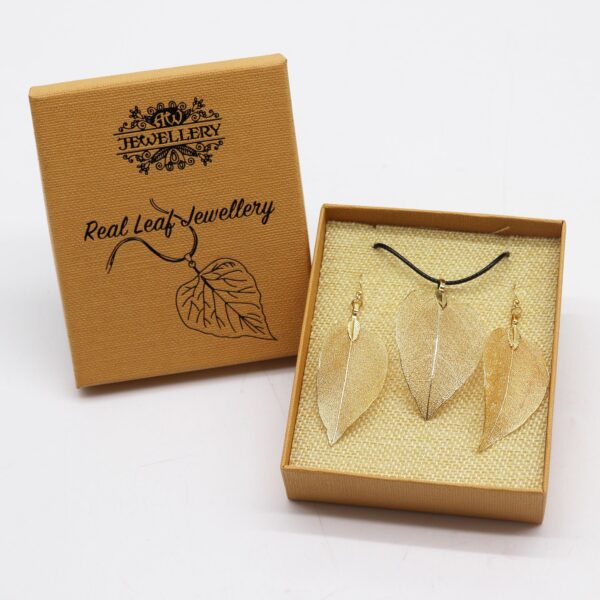 Necklace & Earring Set - Bravery Leaf - Gold - Image 2