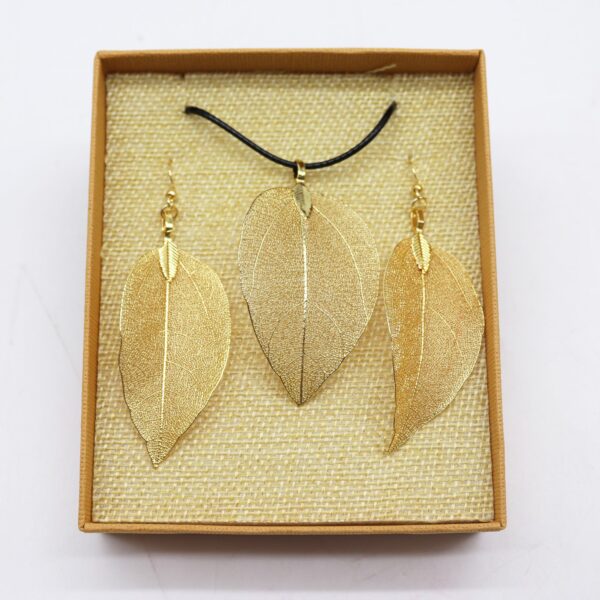 Necklace & Earring Set - Bravery Leaf - Gold - Image 3